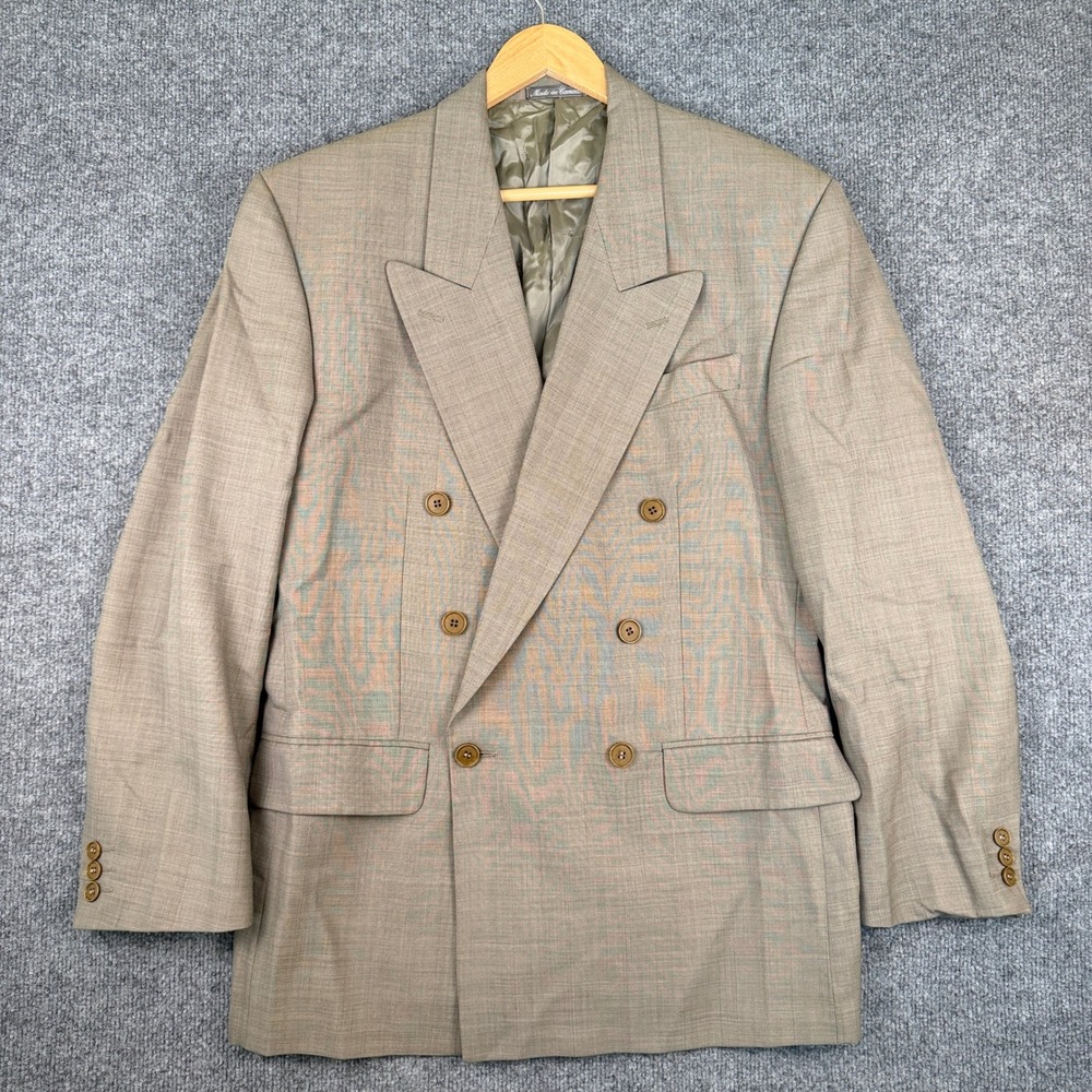 VTG Yves Saint Laurent Blazer Mens 42R Gray Double Breasted Herringbone YSL 90s